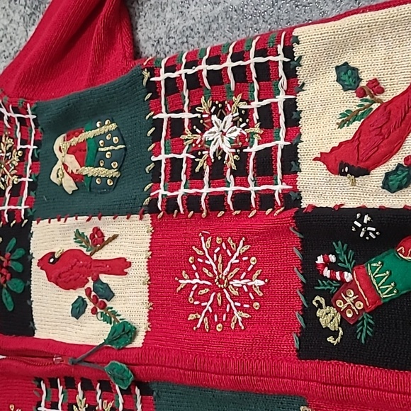 Tiara International Large Christmas Patchwork Cardigan Full Zipper Sweater - Picture 5 of 12